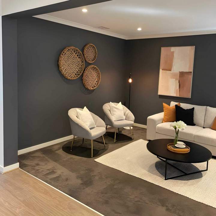 Modern Living Room with a Dark Gray Wall Clayton, VIC